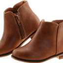 LseLom Girls Ankle Boots for Toddler/Little Kids - Brown, Suede, Zipper, Low-Top, Flat Heel, Casual (2 Big Kid)
