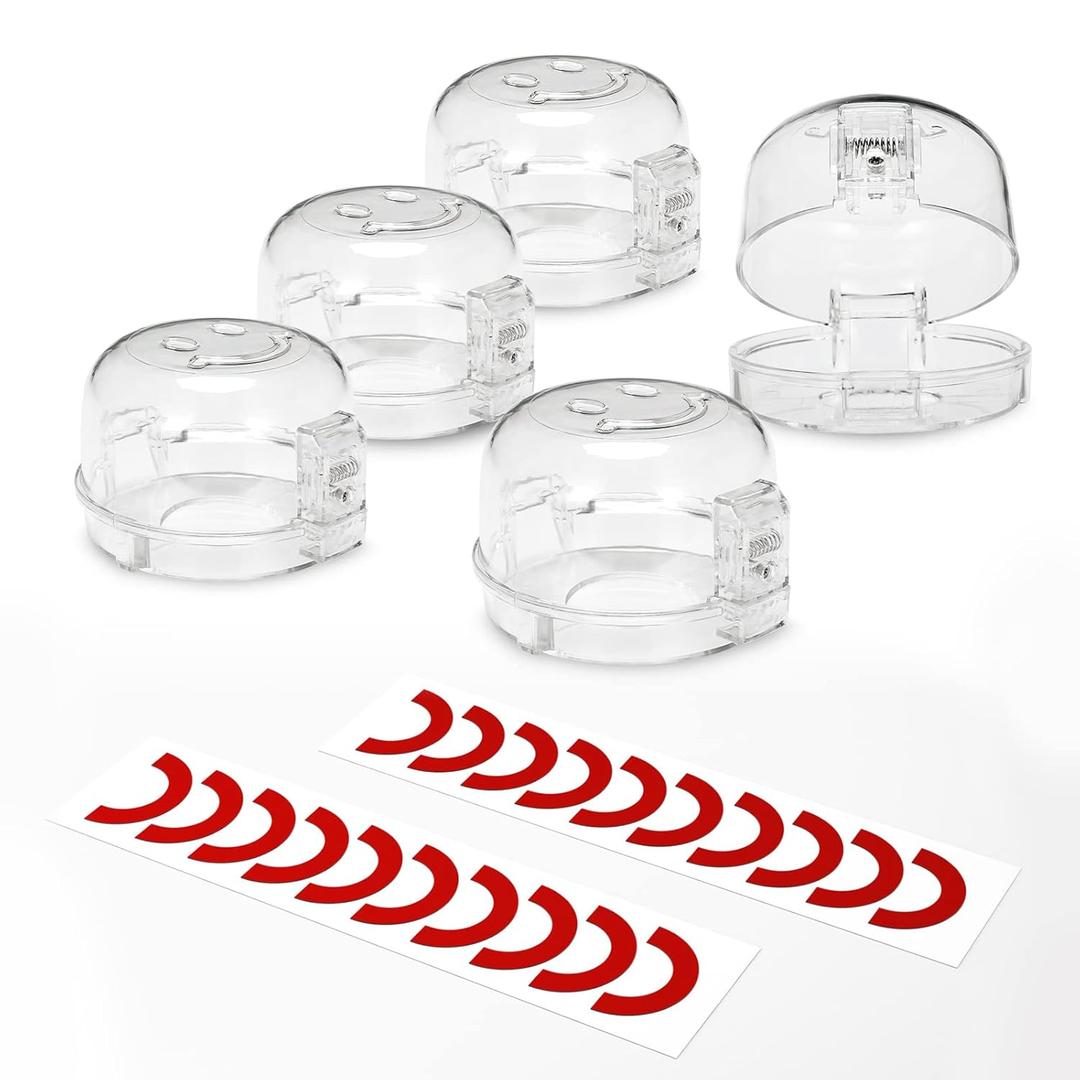 Stove Knob Covers for Child Safety 5 Packs Babepai Upgraded Double-Key Design Universal Size Baby Safety Gas Oven Knob Covers Stove Guard Kid Proofing (Clear)