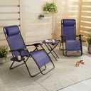 Amazon Basics Outdoor Adjustable Zero Gravity Folding Reclining Lounge Chair with Cup Holder, Headrest Pillow, Detachable Side Table, Weather Resistant, Set of 2, Blue, pack of 2