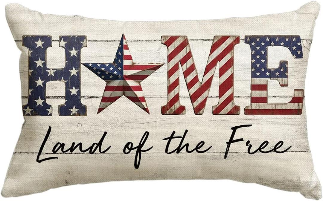 AVOIN colorlife 4th of July Home Throw Pillow Cover, 12 x 20 Inch Land of The Free Independence Memorial Day Patriotic Decoration for Sofa Couch