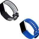 WITHit Designer Band Compatible with Fitbit Charge 3 & Fitbit Charge 4 (2 Pack, Black/Grey Sport & Blue Woven)