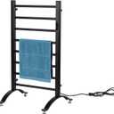 MyGift Hotel Series Matte Black Carbon Steel Towel Warmer Rack with 8 Heating Bars and LED Temperature Timer Control, Freestanding or Wall Mounted Electric Bath Towel Warming Holder