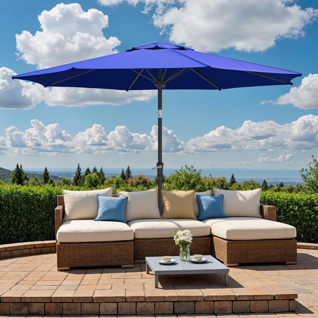 Outdoor Patio Umbrella, Table Umbrella with Push Button Tilt and Crank, 8 Ribs Market Umbrella