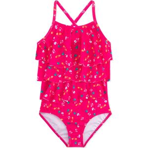Girls One Piece Swimsuits Cute Ruffles Swimming Bathing Suit with Adjustable Straps Beach Pool Kids Swimwear 3T-12 (Rose Red Floral)