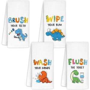 Dinosaur Towels for Kids Bathroom, Dinosaur Kids Bathroom Decor Sets of 4, Toddler Boys Girls Wash Your Hands Decor,16x24 in