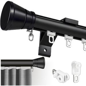 Single Curtain Track for Windows, 5m(16.4ft) Wall Mounted Heavy Duty Decorative Curtain rail with End Caps, Aluminum Brackets, Silent Wheels Easy to Install for Bedroom Living Room（Black）