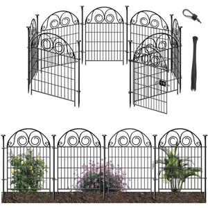 Tall Garden Animal Barrier Fence with Gate, 36 in(H)17.5 Ft(L) 8 Panels Dog Digging Fence Barrier, Black Heavy Duty Metal Temporary Fences, Reusable Defense Fencing for Outdoor YardPatented Tall Garden Animal Barrier Fence with Gate, 36 in(H)17.5 Ft(L) 8 Panels Dog Digging Fence Barrier, Black Heavy Duty Metal Temporary Fences, Reusable Defense Fencing for Outdoor YardPatented