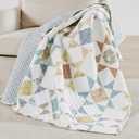 Levtex Home - Lottie - Throw - Patchwork - Sienna Teal Green Ochre Taupe and Cream - Throw Size 50x60in. -Cotton
