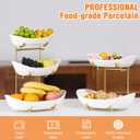 Ceramic Fruit Bowl for Kitchen Counter - 3 Tier Fruit Basket with Metal Stand, Tiered Fruit Stand for Countertop, Snack, Nuts, Cake, Dessert, Cute (Gold, Large)