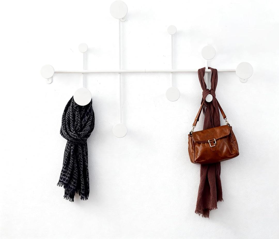Coat Rack Wall Mount, Metal Wall Hanger with 10 Hooks for Coats, Hats, Keys, Bags, Modern Coat Hooks Wall-Mounted for Living Room, Bedroom, Entryway, Bathroom, Kitchen (White)