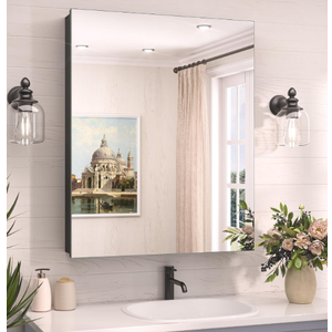 24 x 32 Medicine Cabinet Mirror, Moisture-Proof Aluminum Bathroom Medicine Cabinet with Mirror, Bathroom Mirror Cabinet with Adjustable Shelves, DTC Hinges, Recessed/Surface-Mounted