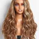 GORGIUS Brown Mixed Blonde Highlights Wigs Glueless Body Wave Ombre Wig Pre Plucked with Natural Hairline Lace Frontal Wigs Blonde Brown Colored Wigs 22 Inch Long Wigs Fiber & Remy Human Hair Blend (Highlight Blonde)