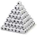 Melius 50Pcs Silicone Letter Beads 12mm A-Z (Extra for Vowel Letter) Even and Accurate Square Letters Beads for Bracelet Stethers Key Chains Necklace Lanyards (White)