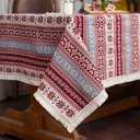 SUTAVIA Cotton Linen Tablecloth with Exquisite Floral Lace Tassel Dust-Proof Rustic Rectangular Tablecloths for Dining Table Home Decor Holiday Party Buffet (Burgundy, Rectangular, 60"x84")