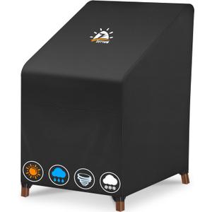 Stackable Patio Chair Cover - 600D Outdoor Chair Cover Waterproof & Heavy Duty, Lawn Furniture Stacking Seat Cover for 4 - 6 Outdoor Stackable Dining Chairs - 28 x 36 x 47 Inch (Black - 1 Pack)