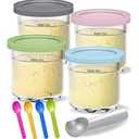 Creami Pints and Lids for Ninja - 4 pack Creamy Icecream Containers Cups Jars Tubs Canisters Set, Smoothie Pot Compatible with NC299AMZ & NC300s Series Creamer Ice Cream Maker Machine Accessories