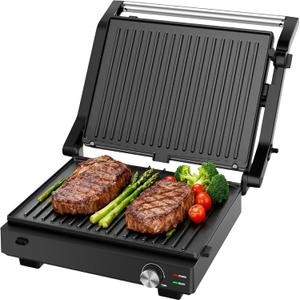 Electric Indoor Grill, 14'', Panini Press Grill, 1600W, Black