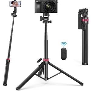 ULANZI MT-78 Extendable Phone Tripod, Metal 72.83" Selfie Stick Camera Tripod Stand with 2 in 1 Phone Clip, 360 Ball Head Camera Tripod with Cold Shoe for iPhone Sony Canon, Lightweight for Travel