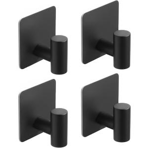 Rise age Adhesive Towel Hooks, Heavy Duty Stick on Towel Hooks for Bathrooms Wall Waterproof Adhesive Shower Hooks for Hanging Loofah, Clothes, Robes(Matte Black 4 Pcs)