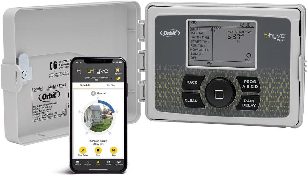 Orbit Bhyve Smart Indoor/Outdoor Sprinkler Controller  6Zone  App Controlled Smart Controller with Custom Irrigation Schedules  Weatherproof MultiZone Sprinkler System  57946