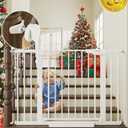 Cumbor 29.7-46" Baby Gate for Stairs, Toddler Safety Essentials for The House, Auto Close Dog Gate for Doorways, Mom's Choice Awards Winner-Easy Install Pressure Mounted Pet Gates for Dogs, White