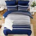 Dobuyly Navy Blue Queen Comforter Set 7 Pieces, Boho Striped Bed in a Bag Queen Size Soft Microfiber All Season Bedding Set with Comforter, Sheets, Pillowcases & Shams