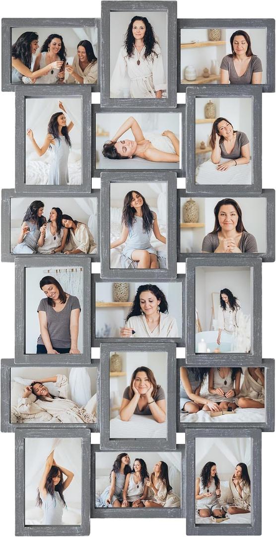 J.M.Deco Collage Picture Frames for Wall Decor, 18-Opening Reunion Family Friends Picture Frame Set, 4x6 Photo Frames Collage for Living Room Bedroom, Christmas gift, Ashes