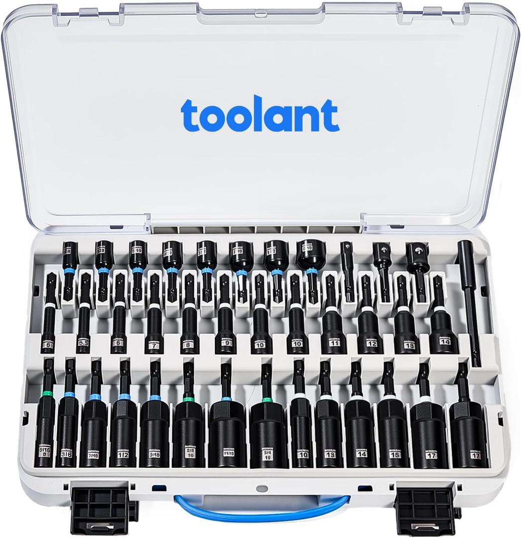 toolant Impact Magnetic Nut Driver Set, 38pcs Impact Driver Bit Set, Deep Nut Driver Set, Impact Socket Adapters, Wing Nut Driver, Bit Extension, 1/4'' Quick Change