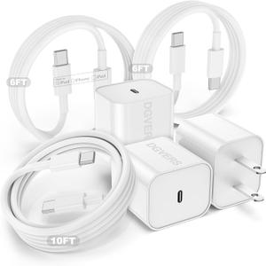 Fast Charger for iPhone 17 16 15 Charger Fast Charging 3Pack, 6+6+10ft USBC to USBC Cable Cord &20W Type C Block for iPhone 17/17 Air/17 Pro Max/17 Pro/16 15 Pro Max/Pro/Plus,iPad Pro/Air/Mini (White)