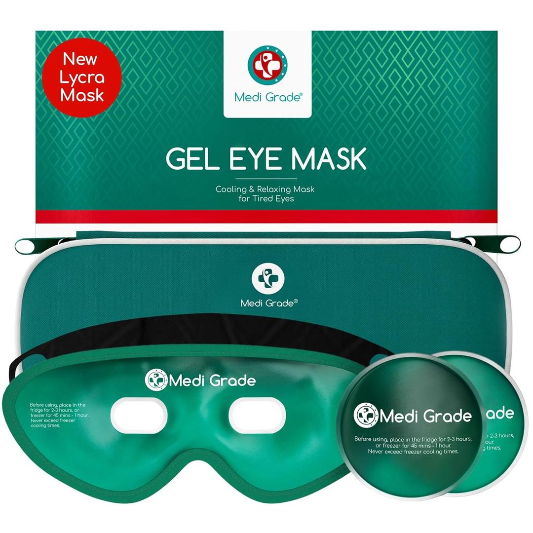 Medi Grade Cooling Gel Eye Mask for Puffy Eyes  Reusable Gel Eye Mask and Cooling Eye Pads with Thermo-Bag for Dark Circles and Morning/Night Skincare Routine  Reversible Cold Eye Mask (Blue)