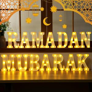 14 Pcs Ramadan Mubarak Large LED Letter Sign Powered Battery Light Hanging Decor for Party Decorations Indoor Outdoor