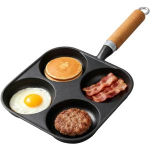 Cast Iron Egg Frying Pan 4 Hole, Omelette Pancake Pan, Fast Breakfast Pan for Eggs Pancakes Plett Crepes, Suitable for Gas Stove & Induction Cookware, Naturally Nonstick with Seasoning, 7.5inch