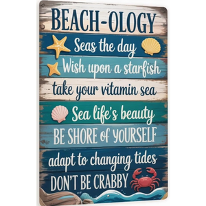 8x12 Vintage Beach Metal Wall Art With Sandals, Starfish & Seashells, Coastal Summer Decor