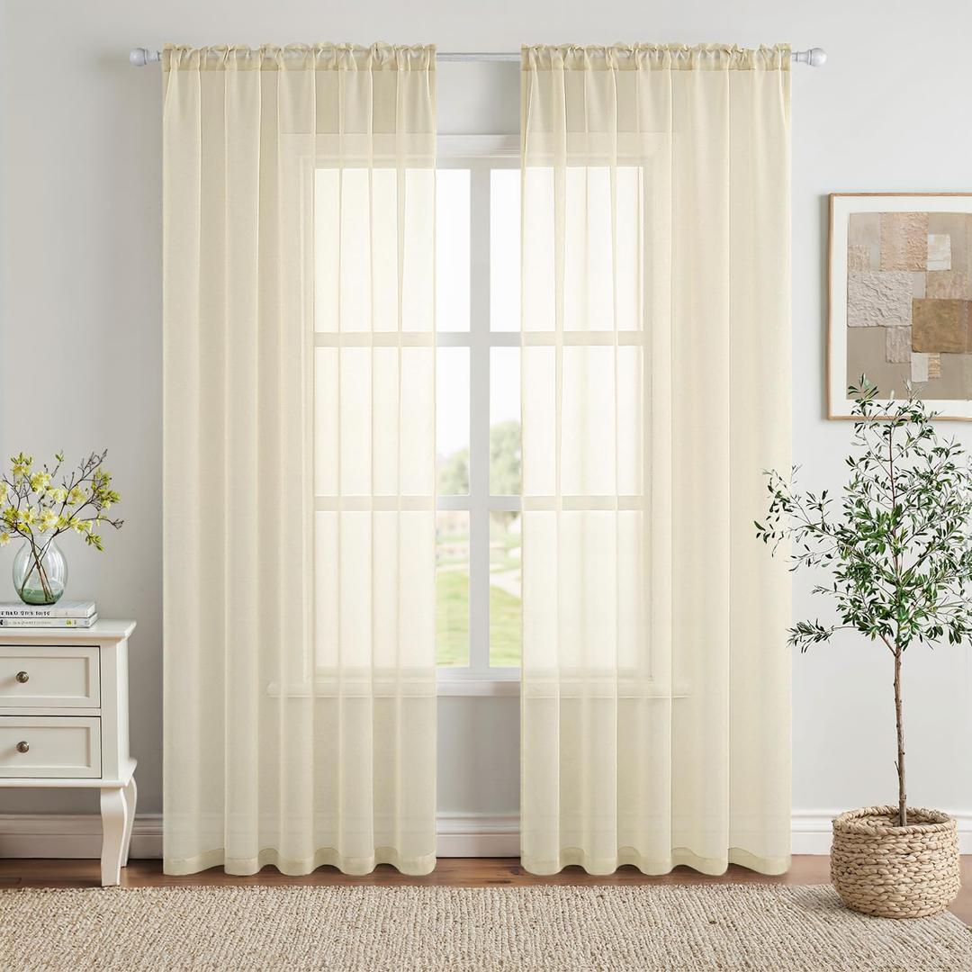 MIULEE 2 Panels Solid Color Light Cream Sheer Window Curtains Elegant Window Voile Panels/Drapes/Treatment for Bedroom Living Room (54 X 84 Inches Light Cream)