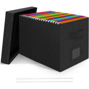 File Organizer Box with Lid, Linen Hanging File Storage Box with Handle, Collapsible Document Filling Box for Letter/Legal Folder, Portable File Box for Office/Decor/Home (1 Pack, Black) File Organizer Box with Lid, Linen Hanging File Storage Box with Handle, Collapsible Document Filling Box for Letter/Legal Folder, Portable File Box for Office/Decor/Home (1 Pack, Black)
