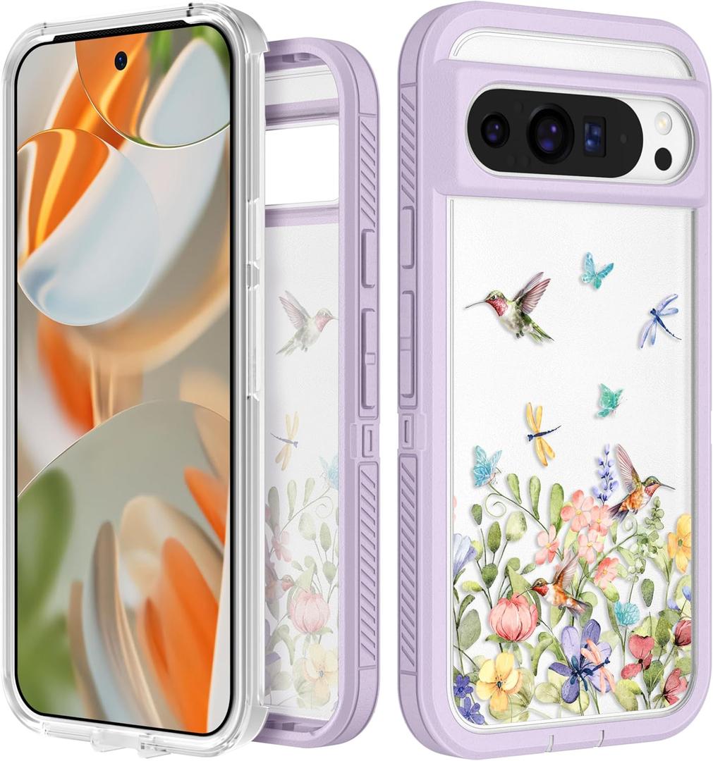 for Google Pixel 9 Pro XL Case - Women Girls Cute Cover Girly Aesthetic Kawaii Unique Design Teens Butterfly Flower Heavy Duty Shockproof Protective Phone Case for Pixel 9 Pro XL 6.8 Inch