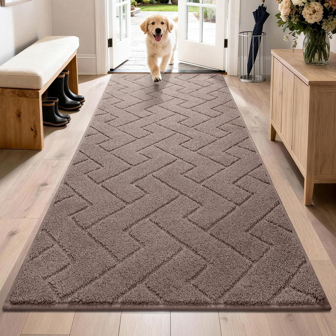 PURRUGS Dirt Trapping Door Mat 32" x 70", Non-Slip Machine Washable Entry Rug, Dog Doormat, Indoor Front Door Mat, Super Absorbent Entryway Rug for Muddy Shoes & Paws, Grayish Brown