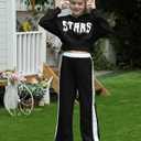Girls' Clothing Set Crop Top Letter Hoodie Sweatpants Fall Winter Outfits Tween Girl Trendy Clothes Activewear 8-12 (Black)