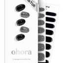 ohora Semi Cured Gel Nail Strips (N Party Night) - Dark, Glitter, Works with Any UV/LED Lamps, Salon-Quality, Long Lasting, Easy to Apply & Remove - Includes 2 Prep Pads, Nail File & Wooden Stick