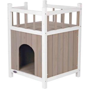TRIXIE Cat Home with Balcony, Elevated Cat House, Weatherproof Shelter, Ideal for Cats and Small Dogs 17.5 x 17.5 x 25.5 in.