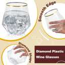 Goodluck 80 PCS Diamond Stemless Plastic Wine Whiskey Glasses, 12 Oz Disposable Cocktail Glasses, Suitable for Weddings, Birthday Parties, Family Gatherings, Bars, etc Gold rimmed cups