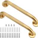 Shower Grab Bar, 2 Pack 12 Inch Gold Bathroom Grab Bar, 1.25" Diameter 304 Stainless Steel Anti-Slip Grab Bars for Bathtubs and Showers, Handicap Shower Grab Bar for Seniors Elderly