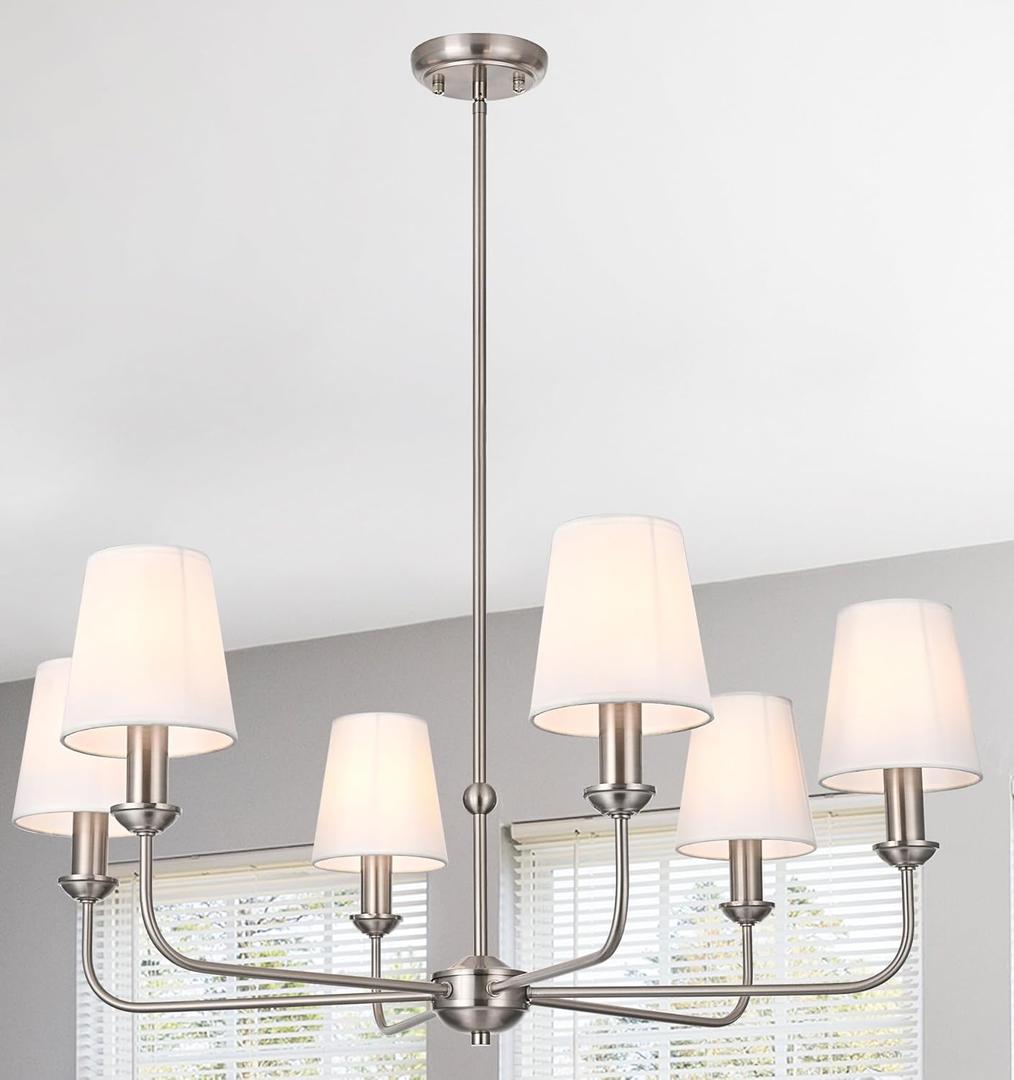 MELUCEE 6-Light Modern Chandeliers with Linen Fabric Shades E12 Base, Mid Century Modern Dining Room Light Fixture Kitchen Island Lighting Traditional Chandelier or Dining Table Living Room Bedroom