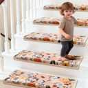 RORA Bullnose Stair Treads for Wooden Steps,Non-Slip Peel and Stick Stair treads Stair Carpet for Indoor Runner and Pets,Floral Stair Rugs,Soft Washable Staircase 14pcs 29.5 ''x9.5 ''x1.5 ''