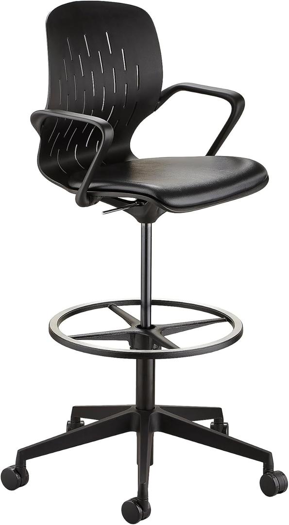 Safco Products Shell Extended Height Swivel Office Desk Computer Ergonomic Chair, Pneumatic Height Adjustable, Black (7014BL)