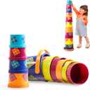B. toys- Stacking Buckets  10 pcs  Sort & Stack Colorful Nesting Cups  Bath & Backyard  Stackable Learning Toy  Toddler, Kids Bazillion Buckets- 18 months +