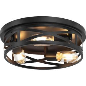 13-Inch Farmhouse Ceiling Light Fixture, 3-Light Flush Mount Light Fixture, Kitchen Lighting Fixtures Ceiling with Adjustable Head, Black Light Fixture for Bedroom Hallway Kitchen Entryway (1-Pack)