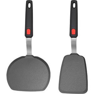 Silicone Pancake Spatula Turner Set of 2, 600F Heat Resistant Cooking Spatulas for Nonstick Cookware, Large Kitchen Utensils BPA Free Rubber Spatula Set for Egg, Pancake, Fish, Burger (Mixed 2 Pack)