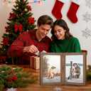 4x6 Double Picture Frame Wooden Hinged Photo Frame Definition Glass Stand Vertically on Desktop or Tabletop (Grain)