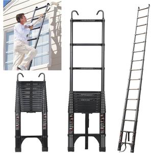JADDUO 20.3 FT Telescopic Ladder, Aluminium Black Telescoping Ladder with Non-Slip Feet and Stable Hook, Portable Extension Ladder for Household and Outdoor Working, Heavy Duty 330 lbs Max Capacity